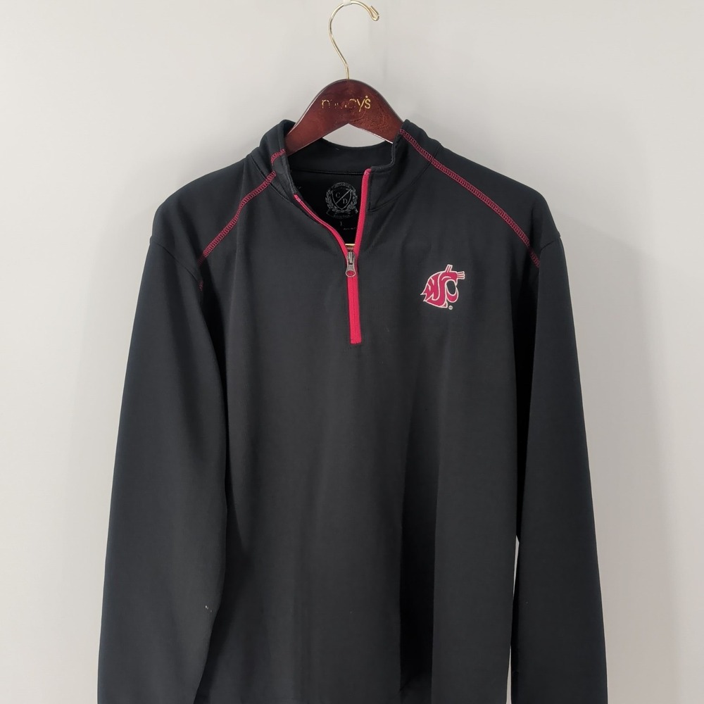 Vtg Washington State Cougars 1/4-Zip Campus Drive‎ Mens Black Sweatshirt Size L